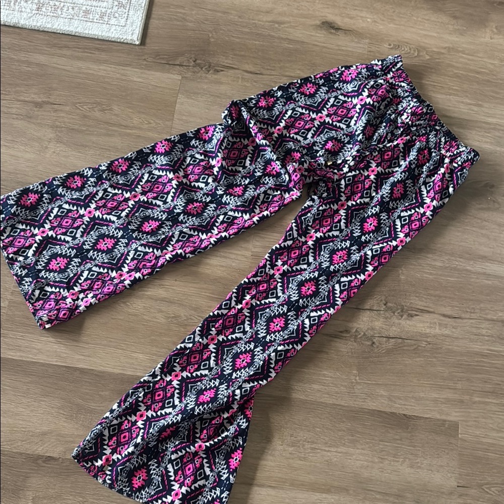 Geometric Patterned Pants - Pink and navy